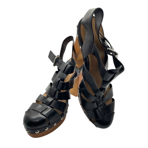 Nine West Black Leather faux ‎ Wooden bottom Pumps - Picture 1 of 5